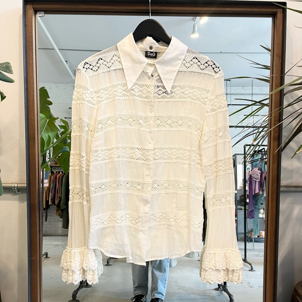 Dolce & Gabbana White Lace Cotton Shirt sz 40